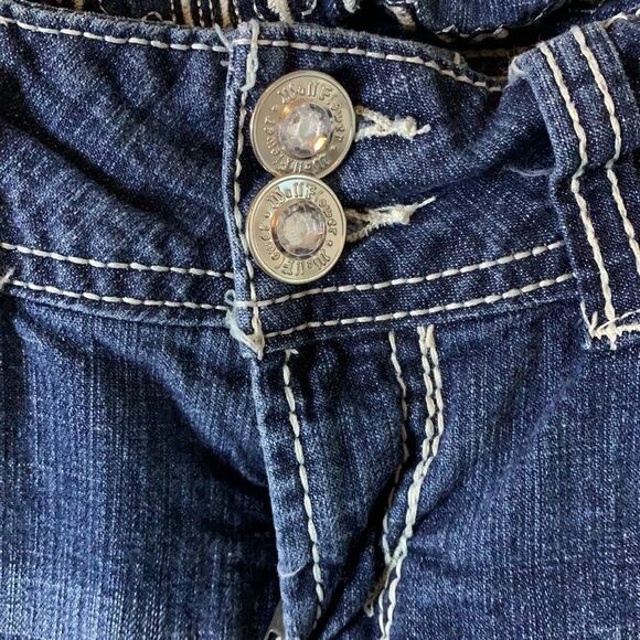 WALLFLOWER jeans size 7 two front buttons low rise crocheted embellished - Picture 4 of 14